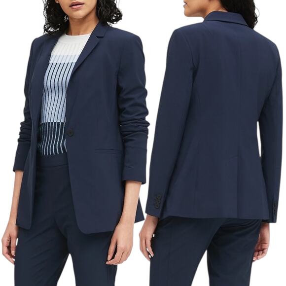 Banana Republic Long and Lean Washable Wool Blend Blazer Navy Blue Size 18 - Picture 2 of 9